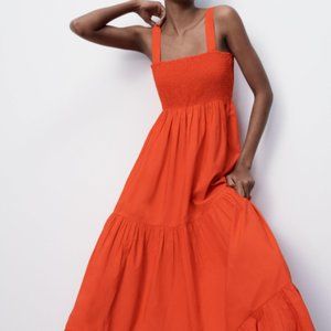 Blood Orange Poplin Midi Dress